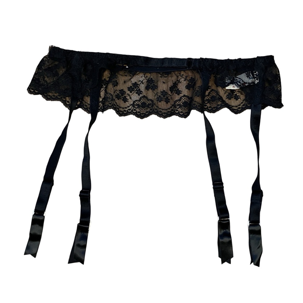 Vintage Grenier 614 Black Floral Lace Garter Belt Adjustable Strap Made Canada